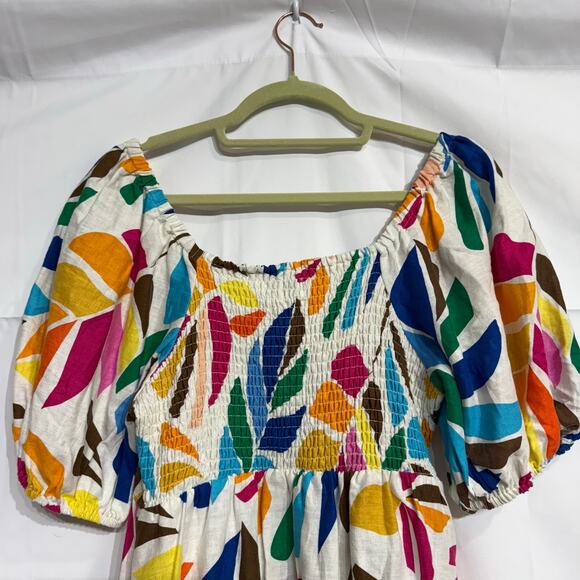 Tabitha Brown Vibrant Botanical Tropical Print Linen Blend Midi Dress Sz S - Picture 9 of 13